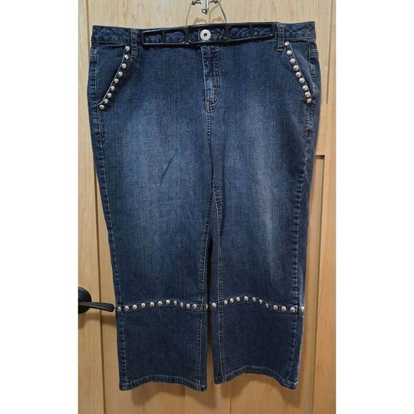 Womens Denim Capri Jeans With Pearl Studs & Embroidered Pockets See Pics - Picture 8 of 10
